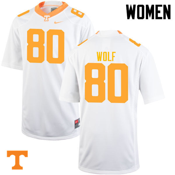 Women #80 Eli Wolf Tennessee Volunteers College Football Jerseys-White